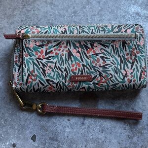 Fossil Floral Wristlet with Green and Pink Accents